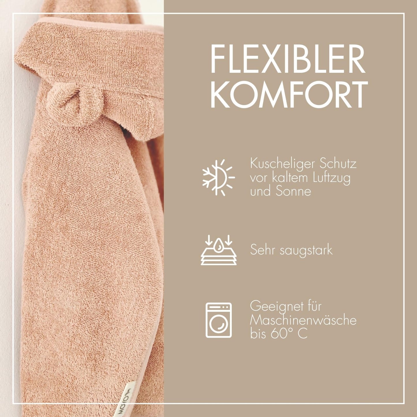 MOYO Baby Badeponcho Mit Hasenohren in Rosé I Kinder Badetuch Für 0-3 Jahre I Weicher Poncho Aus 100% Frottee-Baumwolle I Waschbares Kapuzenhandtuch I 68x56cm