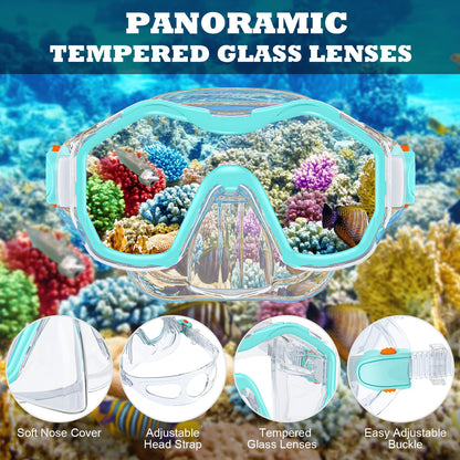JEMULICE Taucherbrille Kinder, Schwimmbrille Kinder Schnorchelmaske für Jungen Mädchen, Tauchmaske mit Nasenabdeckung 180°Panorama HD Anti Nebel Anti-Leck Schwimmmaske für Kinder 4-16 Jahre