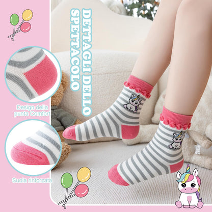Cirorld Socken Kinder Mädchen Lustige Einhorn Meerjungfrau Tiergesicht Socken Süße Bunte Kindersocken Baumwolle Socken, 2-14 Jahre 6 Paare