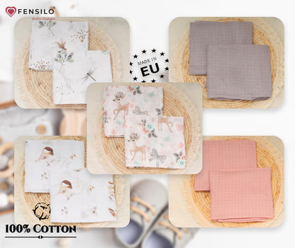 FENSILO - Mulltücher - Mullwindeln - 10er Pack 70x80 cm - Stoffwindeln, Made IN EU, schadstoffgeprüft - Spucktücher Set für Mädchen – Baby Mullwindeln- Rosa - Oeko-TEX Zertifiziert