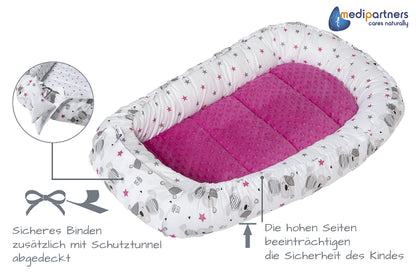 Medi Partners Babynestchen Babynest Set 100x60x15 Kuschelnest 5 teilig herausnehmbarer Einsatz Kokon Nestchen Babys Neugeborene 100% Baumwolle (REH mit Grauem Minky)