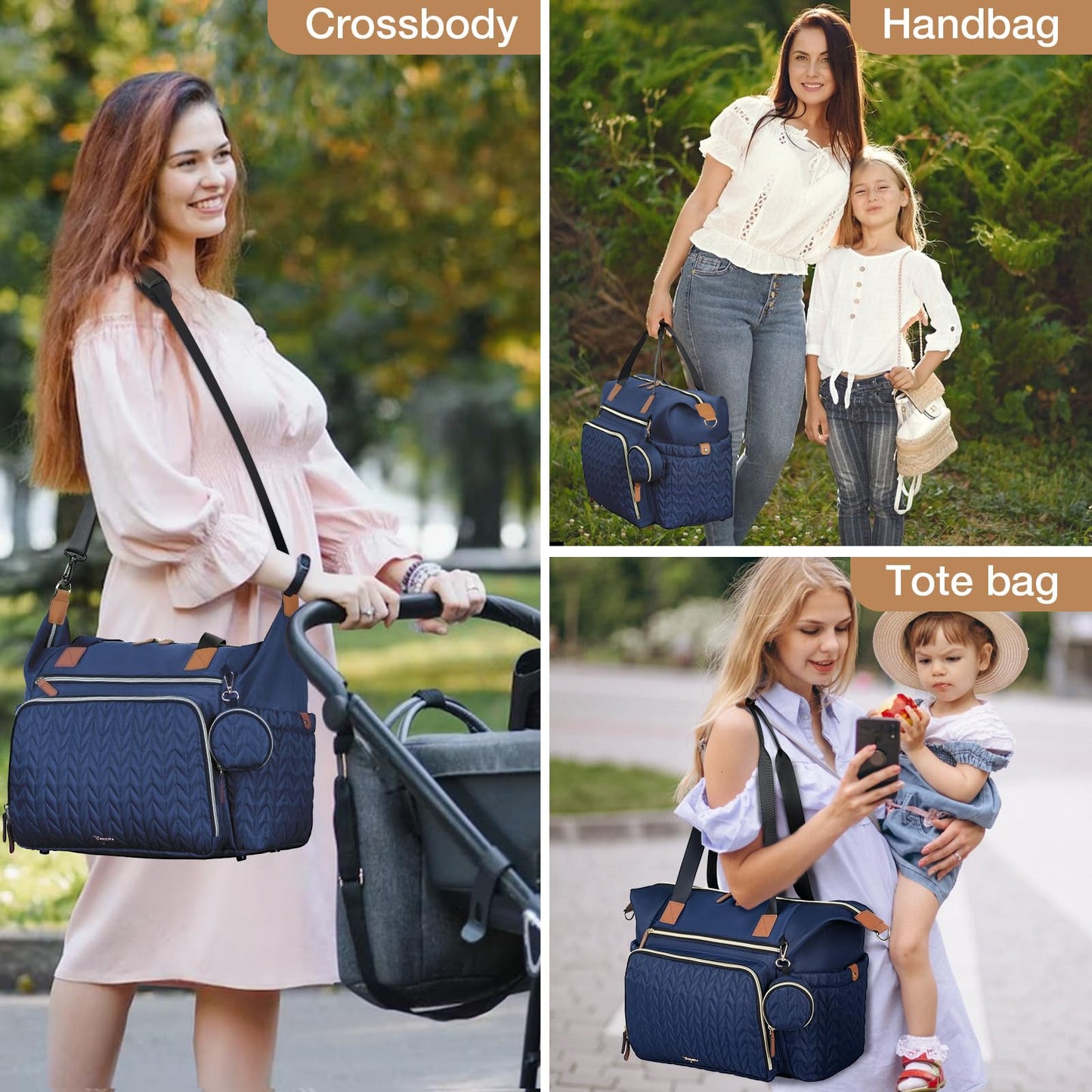 Wickeltasche mit Schnullertasche und Wickelunterlage, Wickelrucksack Multifunktions-Babytasche für Große Reisewindeltasche für Mama und Papa, isolierten Taschen-Dunkelblau