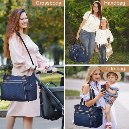 Wickeltasche mit Schnullertasche und Wickelunterlage, Wickelrucksack Multifunktions-Babytasche für Große Reisewindeltasche für Mama und Papa, isolierten Taschen-Dunkelblau