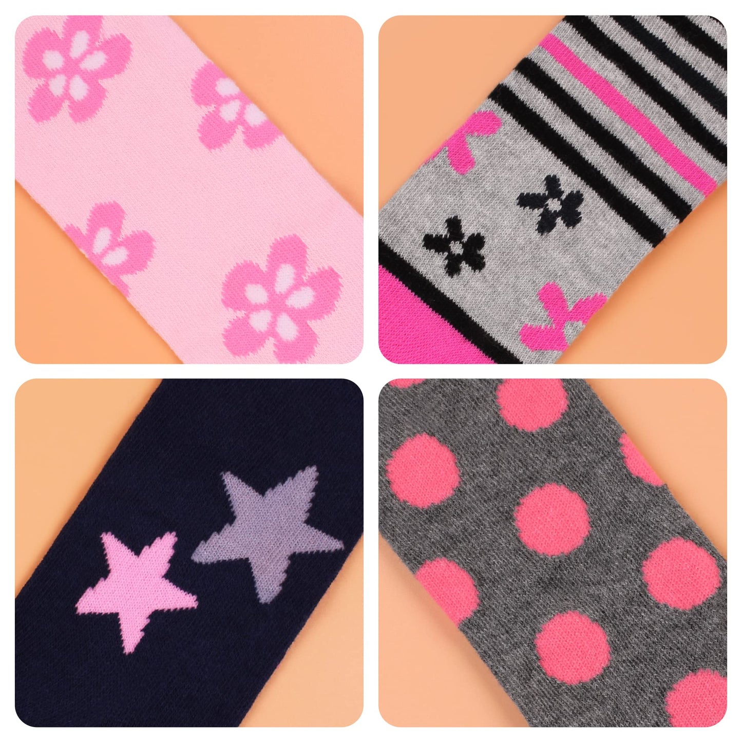 L&K-II Pack of 4 Baby Tights for Baby Girls with Dots Stripes Carzen and Butterfly Motif 2762