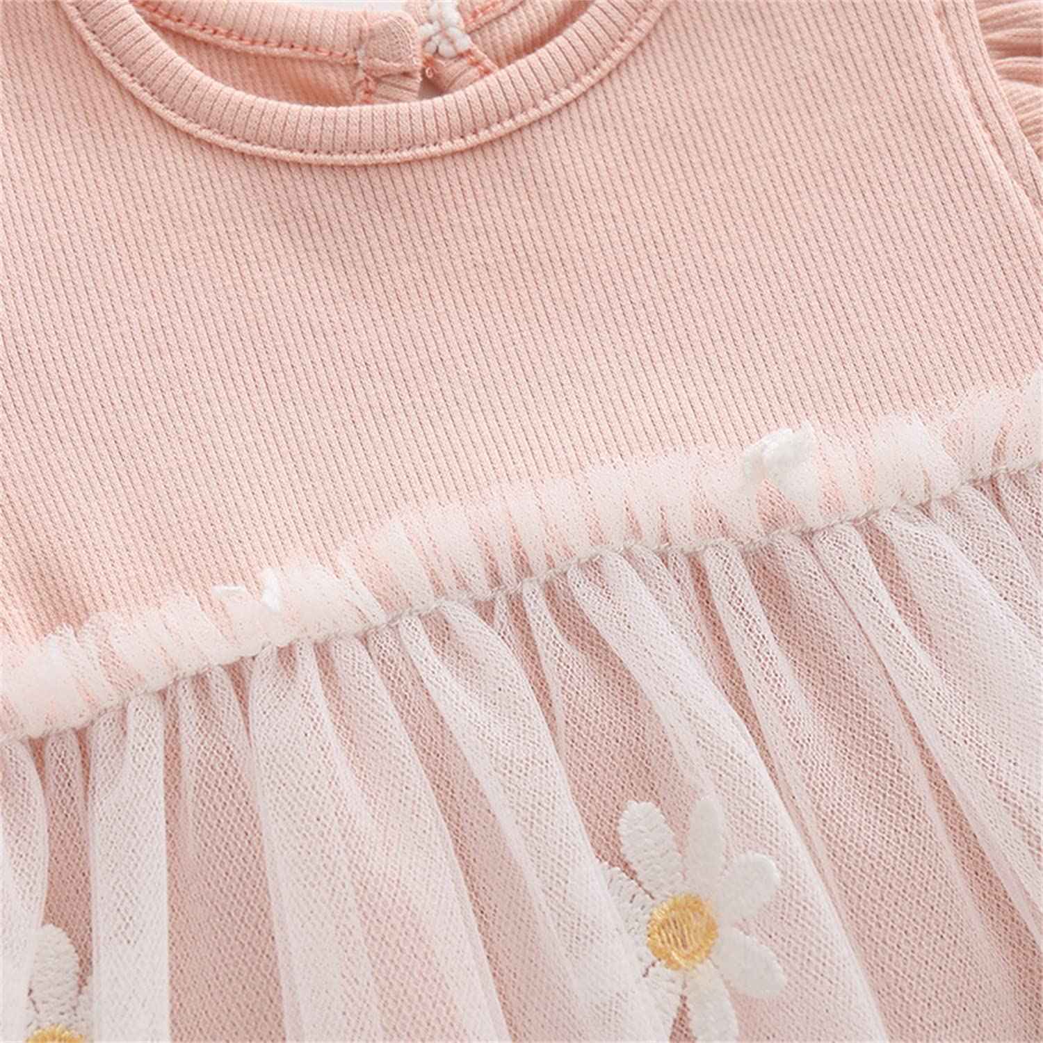 Toddler Baby Girl Clothing Set Long Sleeve Ruffle Daisy Printed Tulle Tutu Skirt One Piece Romper Dress Autumn Outfit