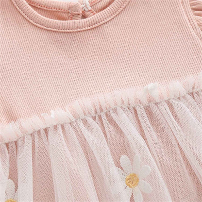 Toddler Baby Girl Clothing Set Long Sleeve Ruffle Daisy Printed Tulle Tutu Skirt One Piece Romper Dress Autumn Outfit