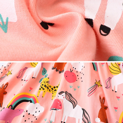 FILOWA Kleider für Mädchen Kinder Einhorn Blumen Stickerei Herz Druck Tier Sommerkleid Cartoon Kinderkleider Embroider Baumwolle Mädchenkleid Lange/Ärmellos Lässige Geburtstag Kinderkleidung,Gr.92-128
