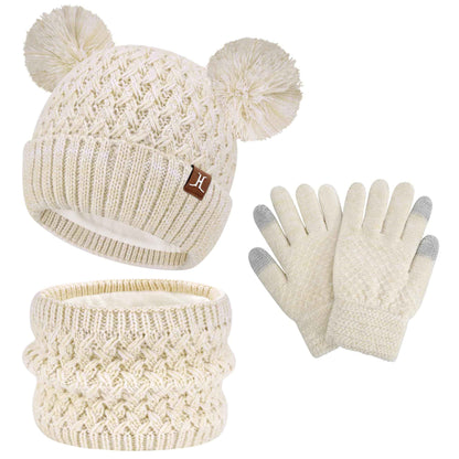 Children's Winter Hat Loop Scarf Touchscreen Gloves Set 2 3 4 5 6 7 Years Toddler Winter Hat Beanie Tube Scarf Knitted Pom Hats Gift Girls Boys