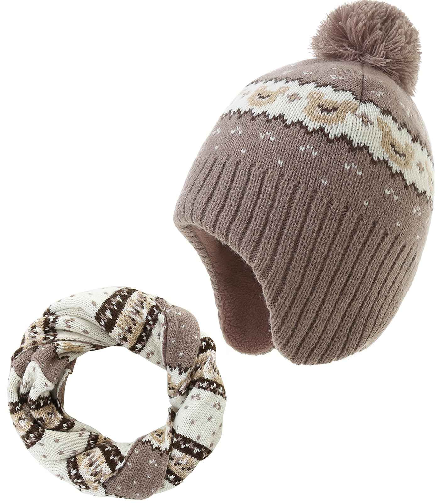 Winter Hat Girls Kids Beanie Earflap Pompom Baby Knitted Hat Girls
