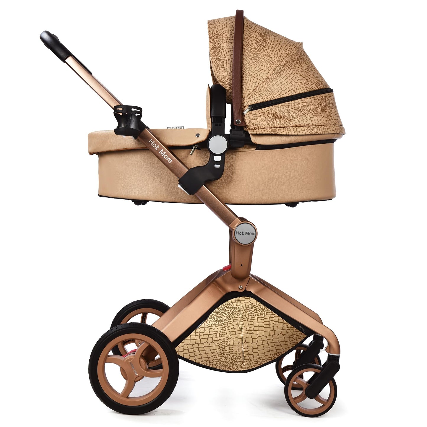 Hot Mom Kinderwagen 3in1 Set Klassik Kombikinderwagen, Modell F22 mit Alu-Rahmen/Vollgummireifen (Schwarz)