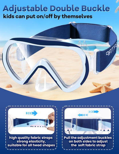 Supertrip Taucherbrille Kinder mit Stoffband,Schwimmbrille Kinder fur Mädchen Jugen,Gehärtetes Glas Schnorchelmaske Kinder mit Nase,180°Panorama Tauchmaske Schwimmmaske Kinder Anti-Leck fur 6-14 Jahre