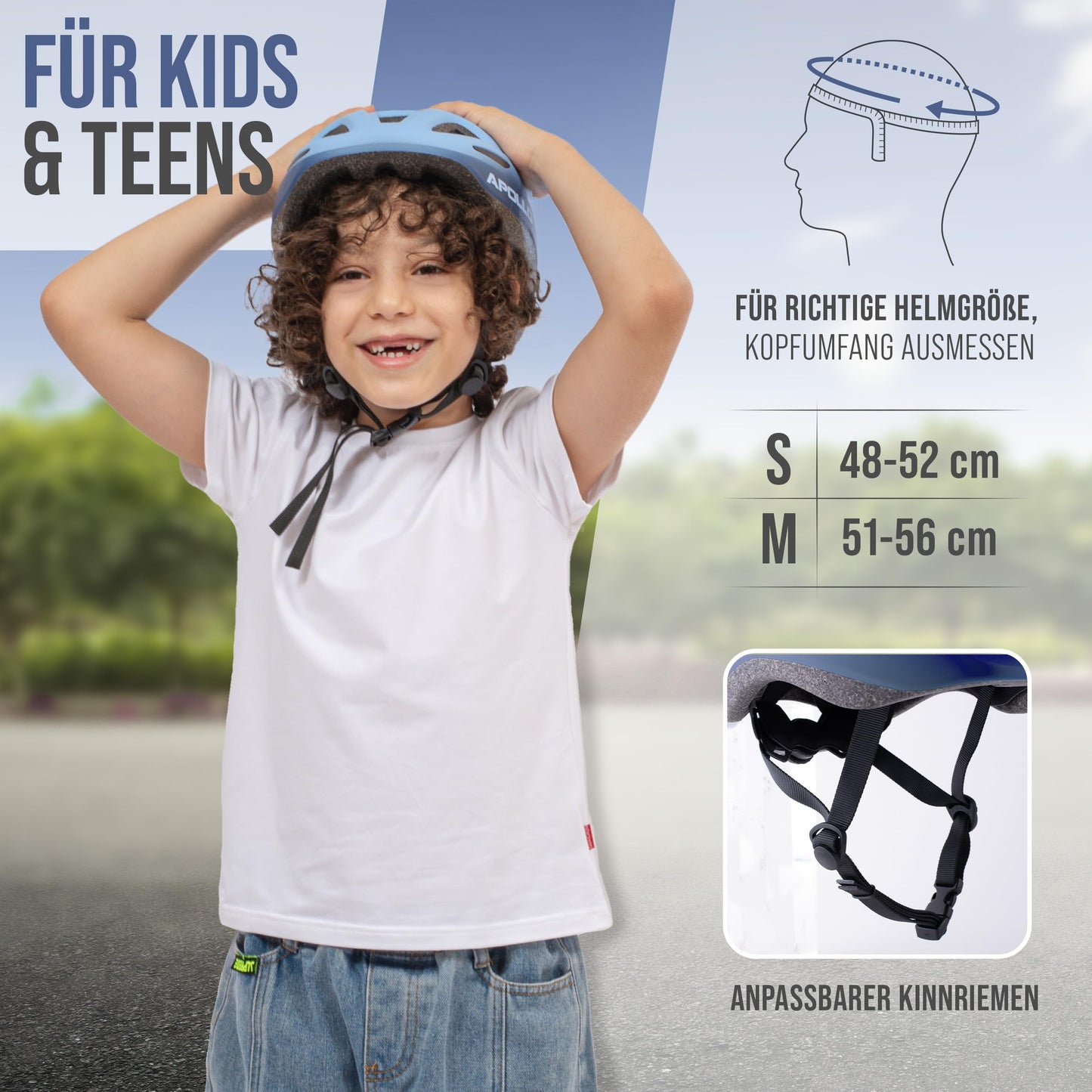 Apollo Kinder Fahrradhelm, Helm für Kinder & Jugendliche, Multisport Helm, Fahrradhelm Mädchen, Fahrradhelm Jungen, Kinderhelm ab 3 Jahre, Verstellbarer Kinder-Helm, ab Größe 48, für Fahrrad & Roller