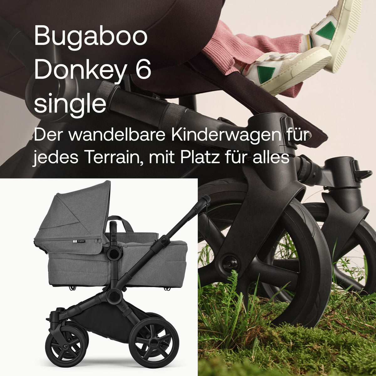 Bugaboo Donkey 6 Single, 2-in-1-Kinderwagen, für Neugeborene & Kleinkinder | umbaubar zum Doppel- und Zwillingskinderwagen, doppelter Stauraum und komfortable Einhand-Lenkung, Heritage Black Meloni2