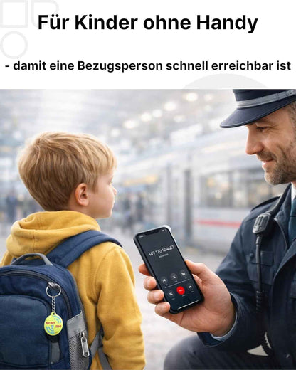 1x Notfallkontakt Anhänger für Kinder mit NFC – diskrete SOS Lösung ohne sichtbaren Namen & Daten – Telefonnummer selbst speicherbar & jederzeit änderbar – Alternative zum SOS Armband