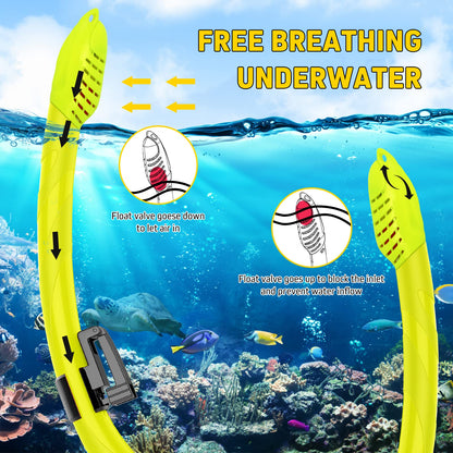 UPhitnis Kinderschnorchelset mit Flossen, Antibeschlag 180° Panorama Taucherbrille, verstellbare Schwimmflossen und Premium Dry Schnorchel, 3-in-1 Schnorchelset für Kinder mit Tragetasche