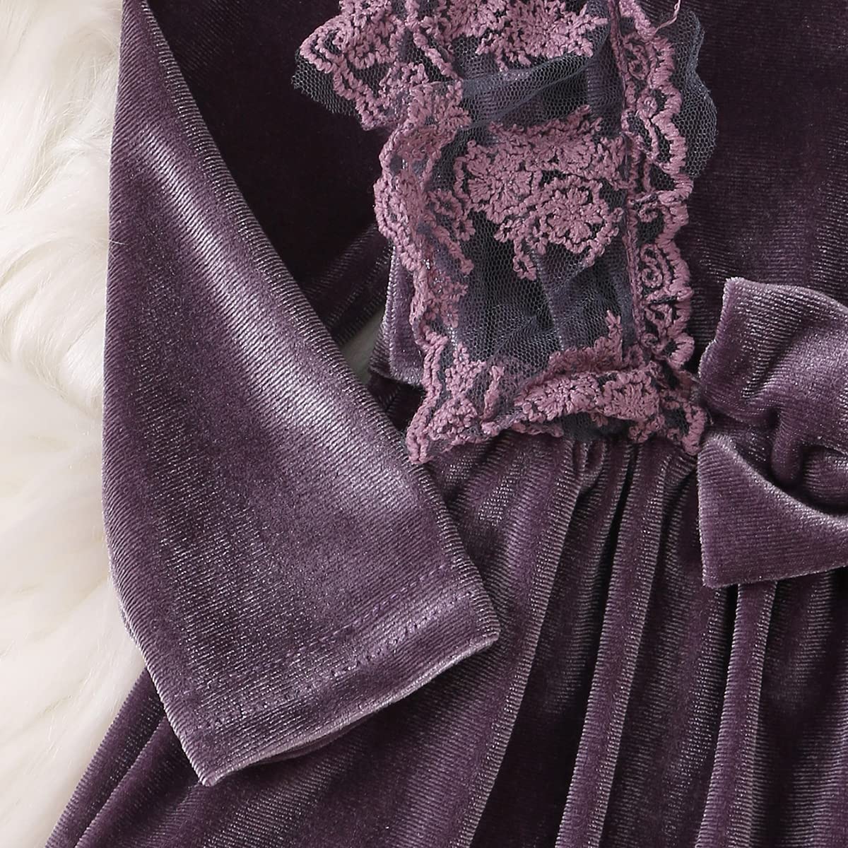 Baby Dress Girls Long Sleeve Lace A Line Princess Velvet Dress + Headband Wedding Festive Autumn Winter Clothing