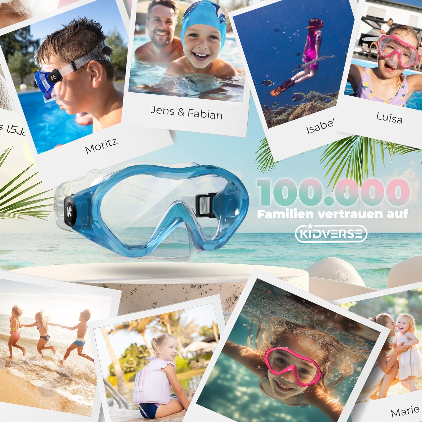 KIDVERSE Schnorchelset Kinder - Taucherbrille mit Schnorchel - Panorama Taucherbrille mit Nase - Kindertaucherbrille Alternative Schnorchelmaske