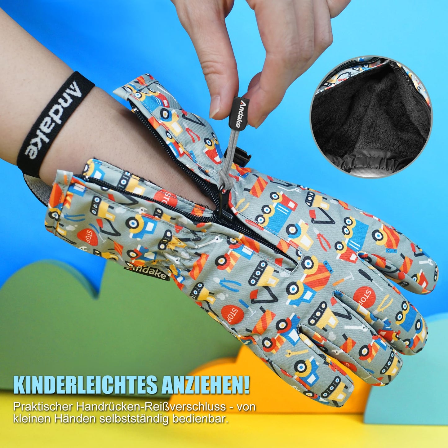 Andake Children's gloves, windproof, waterproof, warm winter gloves, skiing, outdoor sports, riding gloves, boys and girls