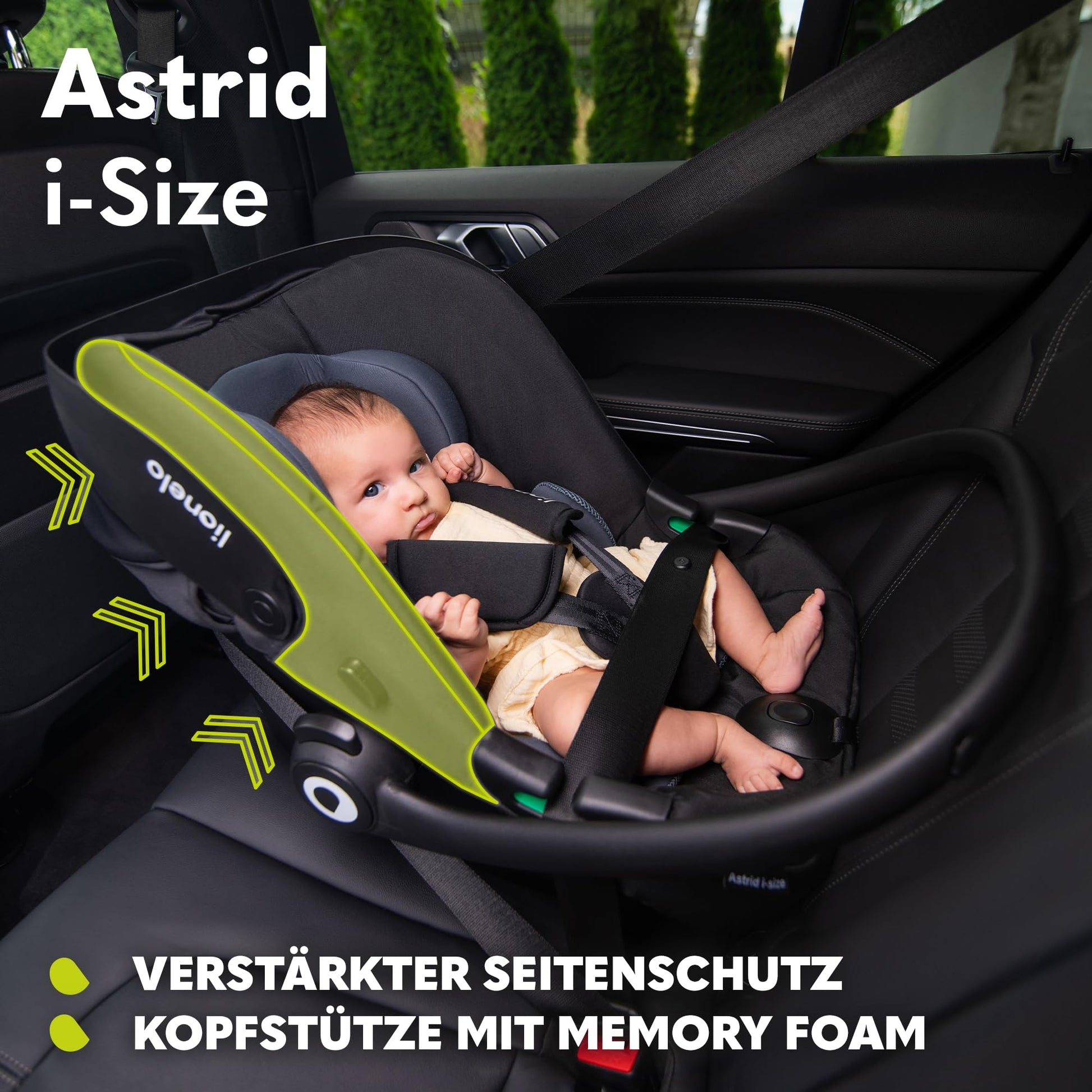 LIONELO ASTRID i-Size Baby Autositz 40-87 cm, Babyschale Gruppe 0+, Rückwärtsgerichtete Montage, 3-Punkt-Sicherheitsgurt Seitenschutz, Sitzeinlage Dri-Seat - Meloni2