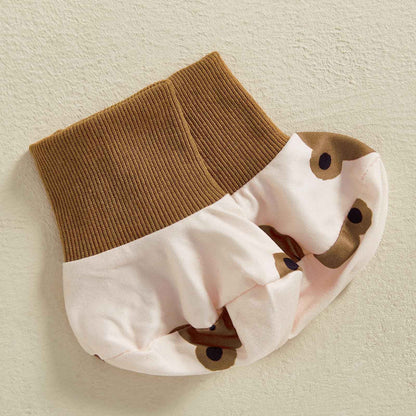 Newborn Baby Bear Print Romper Short Sleeve Long Pants Hat Shoes Set of 4