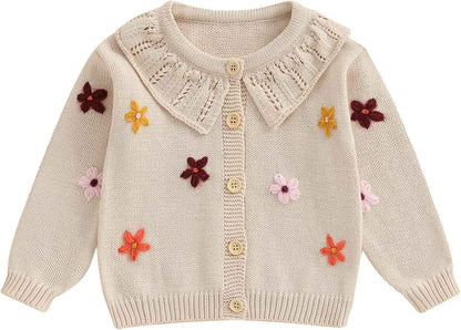 FOMOYUU Strickjacke für Kleinkinder und Neugeborene, Mädchen, langärmelig, Knopfleiste, Sweatshirt, Jacke, Herbst-Outfits
