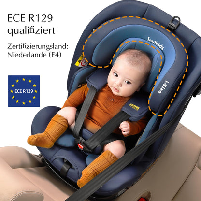 Jovikids 360° Drehbar Kindersitz mit ISOFIX und Ruheposition, i-Size(ECE R129) 40-150cm(0-36kg) Reboarder Baby Autositz, ab Geburt -12 Jahre (blau) - Meloni2