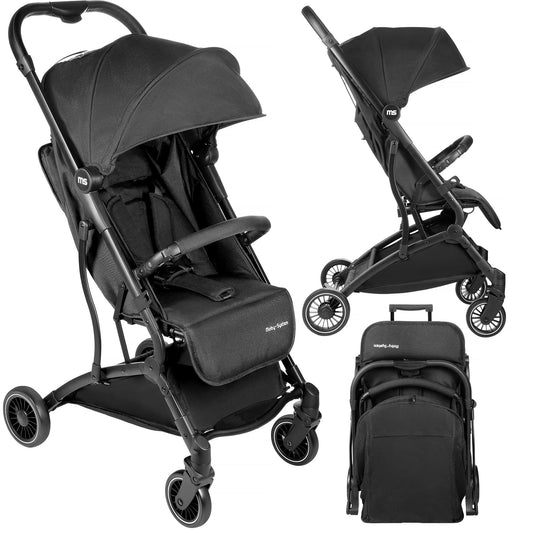 Moby-System, Buggy, superleicht und kompakt, bis 14 kg, verstellbare Rückenlehne, Doppelräder, schwenkbare Schaumstoffräder, faltbar, mit Sonnendach – idealer Kinderwagen für Spaziergänge, grau