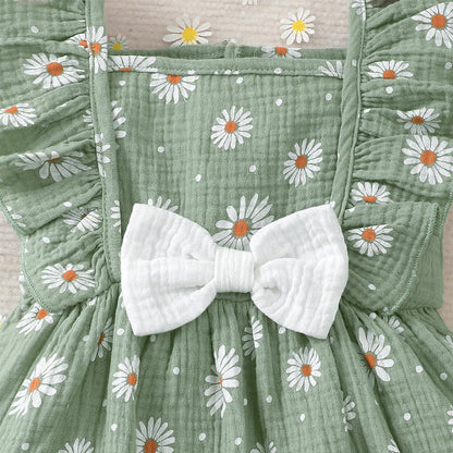 Kleinkind Baby Mädchen Sommer Kleid Outfit Rüschenärmel Herz/Blumenmuster Boho Kleider Niedliches Baby Sommerkleid mit Hut