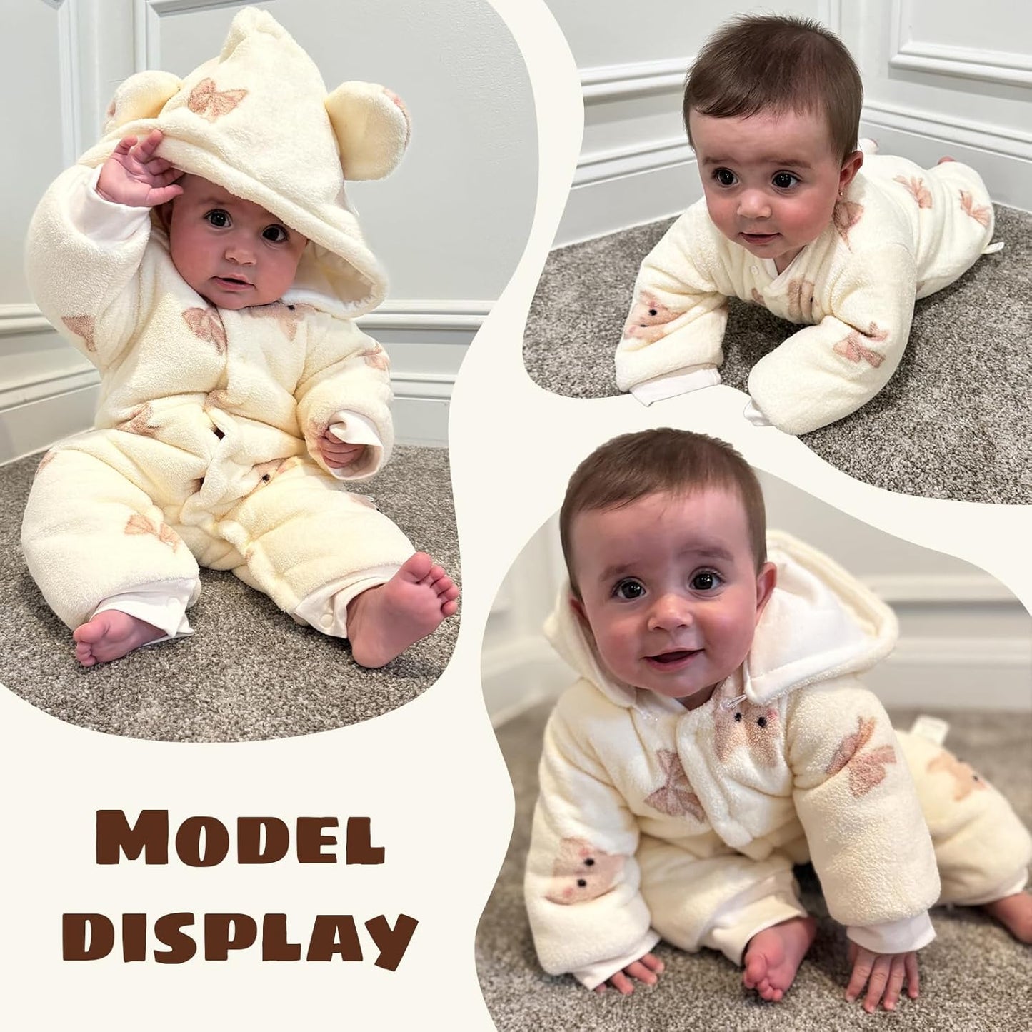 Baby Winter Schneeanzug Neugeborenen Winter Strampler mit Kapuze Fleece Winteranzug Kinder Mädchen Jungen Langarm Overall für 0-12 Monate
