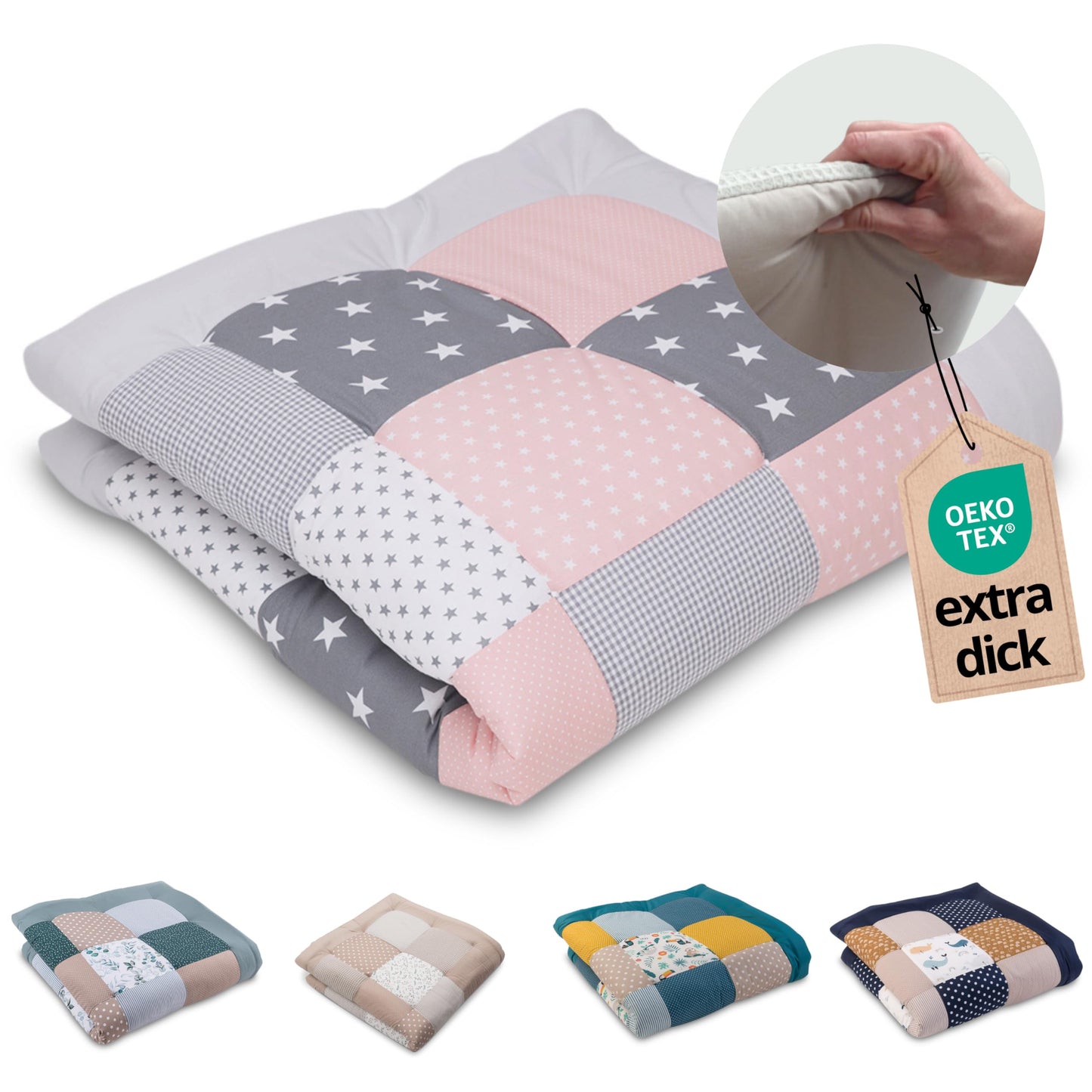 ULLENBOOM Krabbeldecke für Baby 100x100 cm, 100% OEKO-TEX Materialien, Made in EU, Dick & weich gepolstert, Sandblume - ideal als Babydecke, Laufgittereinlage & Spieldecke Baby - Meloni2
