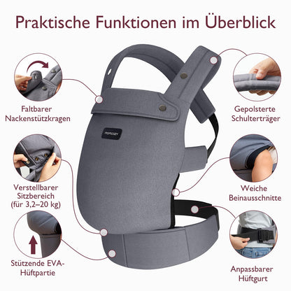 Momcozy Babytrage aus 100% Baumwolle – Baby Carrier für Kleinkind (3-24 Monate, 3,2-20 kg) · Ergonomische M-Position · X-Rücken · Taillengurt 64-127cm, Khaki