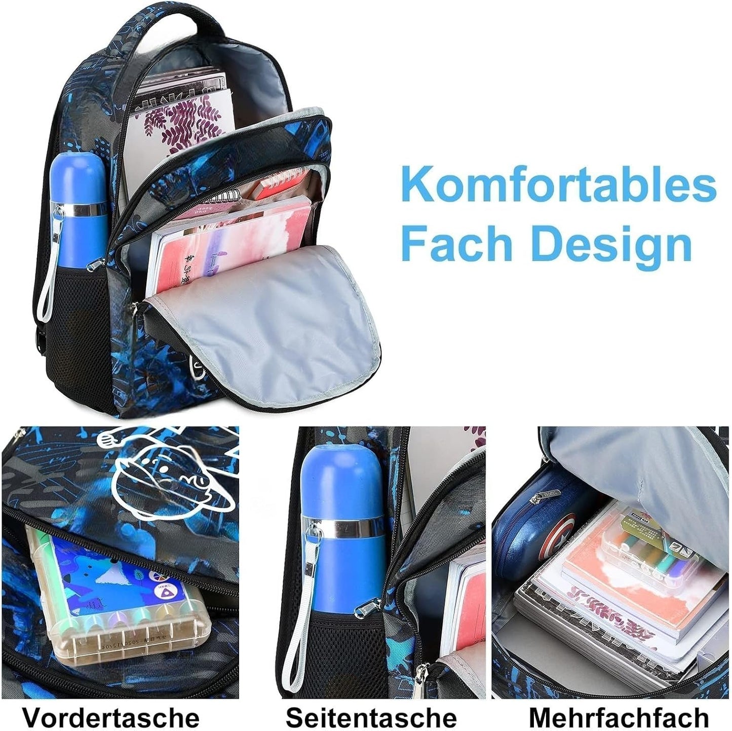 Kinderrucksack Jungen Kinder Rucksack Tagesrucksack Vorschulrucksack Kindergartentasche Schulrucksack für Schule Kita 38cm 3-8Y