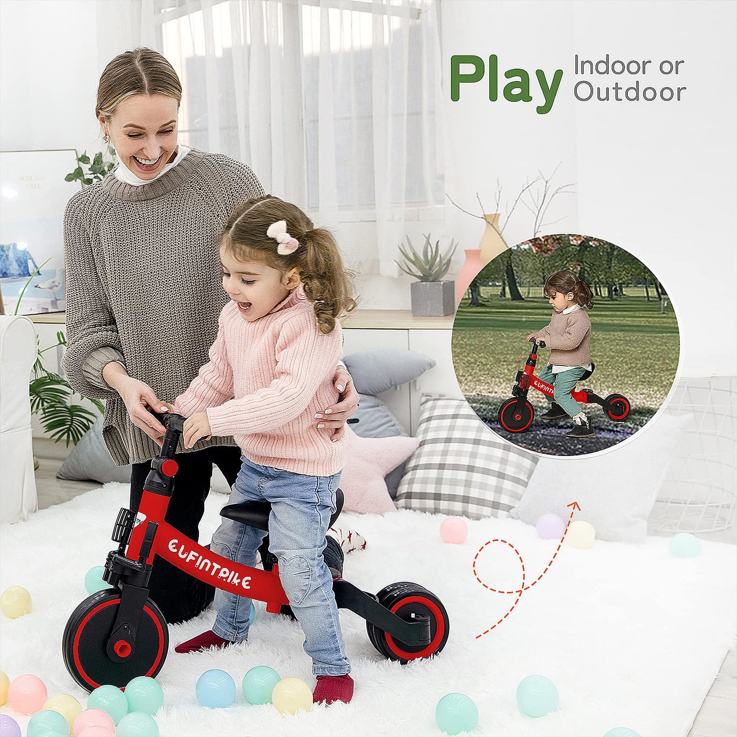 besrey 5 in 1 Laufräder Laufrad Kinderdreirad Dreirad Lauffahrrad Lauflernhilfe für Kinder ab 1 Jahre bis 4 Jahren (Schwarz)