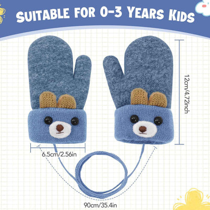 Becellen Fäustlinge Baby, Warme Weiche Kleinkind Strickhandschuhe mit Schlüsselband Niedliche Cartoon-Musterdesign Fäustlinge Baby Doppelt Winter Handschuhe für 0-3 Jahre Jungen Mädchen