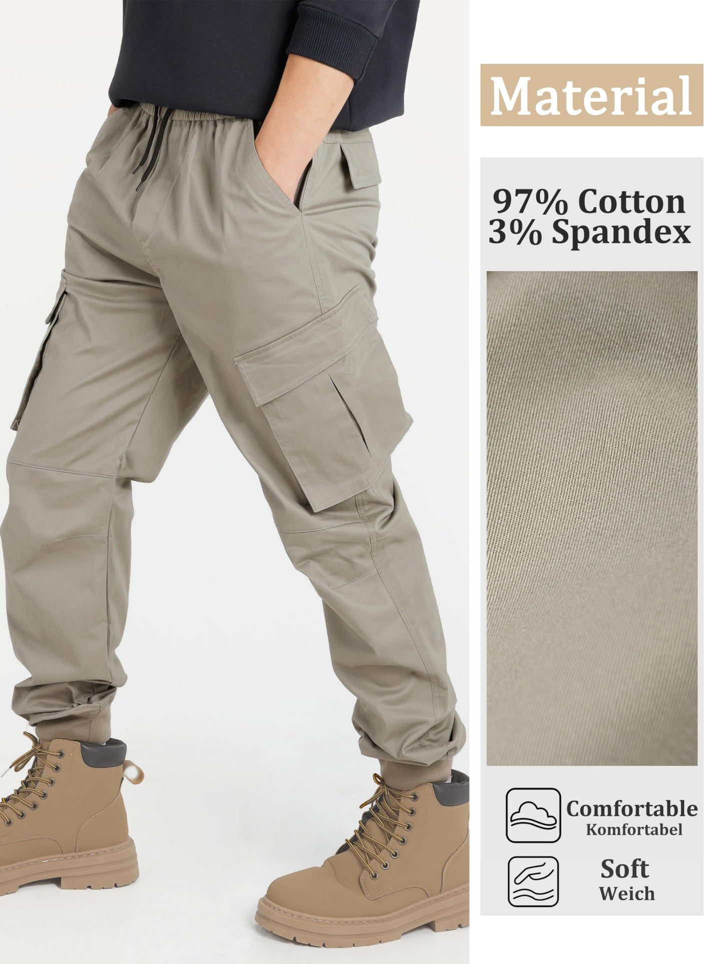 CAMLAKEE Jungen Jogger Hose aus Twil Cargohose mit elastischem Bund