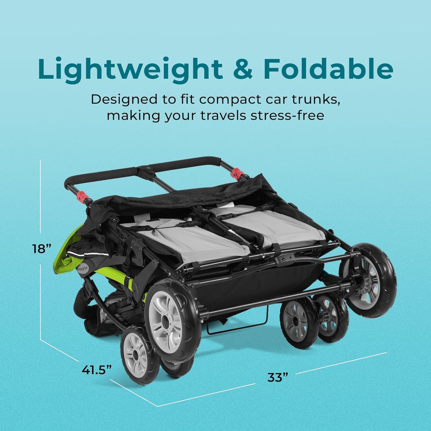 Foundations Sport Quad Pushchair with UV Protection Pram Canopy, 5 Point Harness for Safety, Foot Brake, All Terrain Tubeless Wheels (Lime Green)