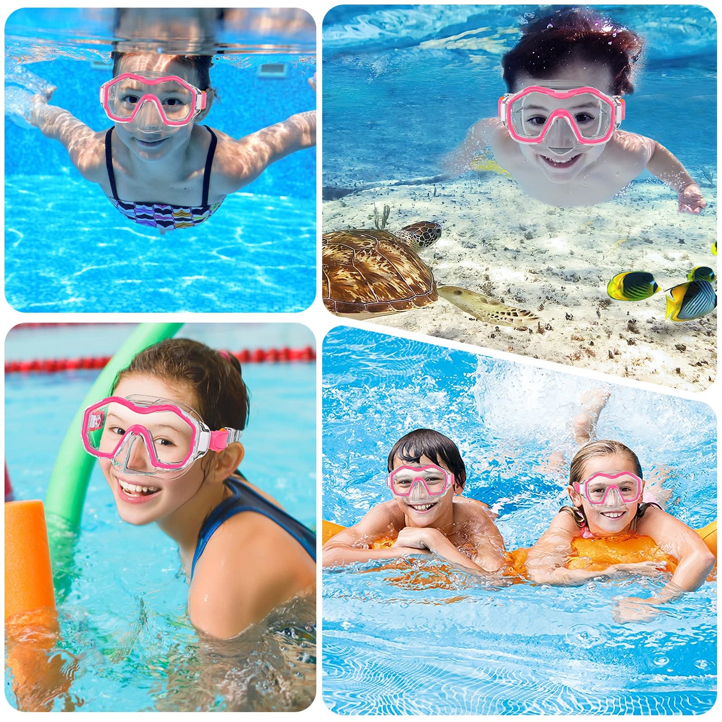 JEMULICE Taucherbrille Kinder, Schwimmbrille Kinder Schnorchelmaske für Jungen Mädchen, Tauchmaske mit Nasenabdeckung 180°Panorama HD Anti Nebel Anti-Leck Schwimmmaske für Kinder 4-16 Jahre
