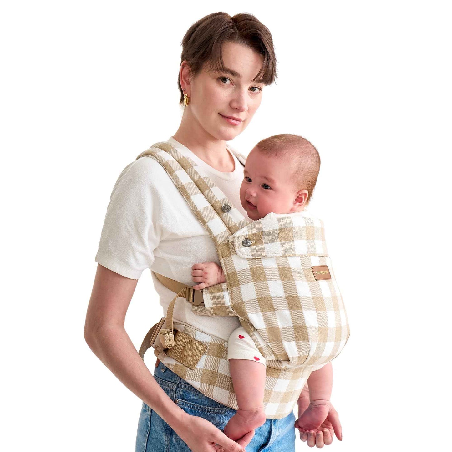 Momcozy Babytrage aus 100% Baumwolle – Baby Carrier für Kleinkind (3-24 Monate, 3,2-20 kg) · Ergonomische M-Position · X-Rücken · Taillengurt 64-127cm, Khaki