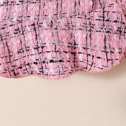 UUAISSO Kleinkind Baby Mädchen Kleidung Langarm Gerippte Oberteile Plaid Tweed Muster Rock Baskenmütze Herbst Knopf Outfits Sets