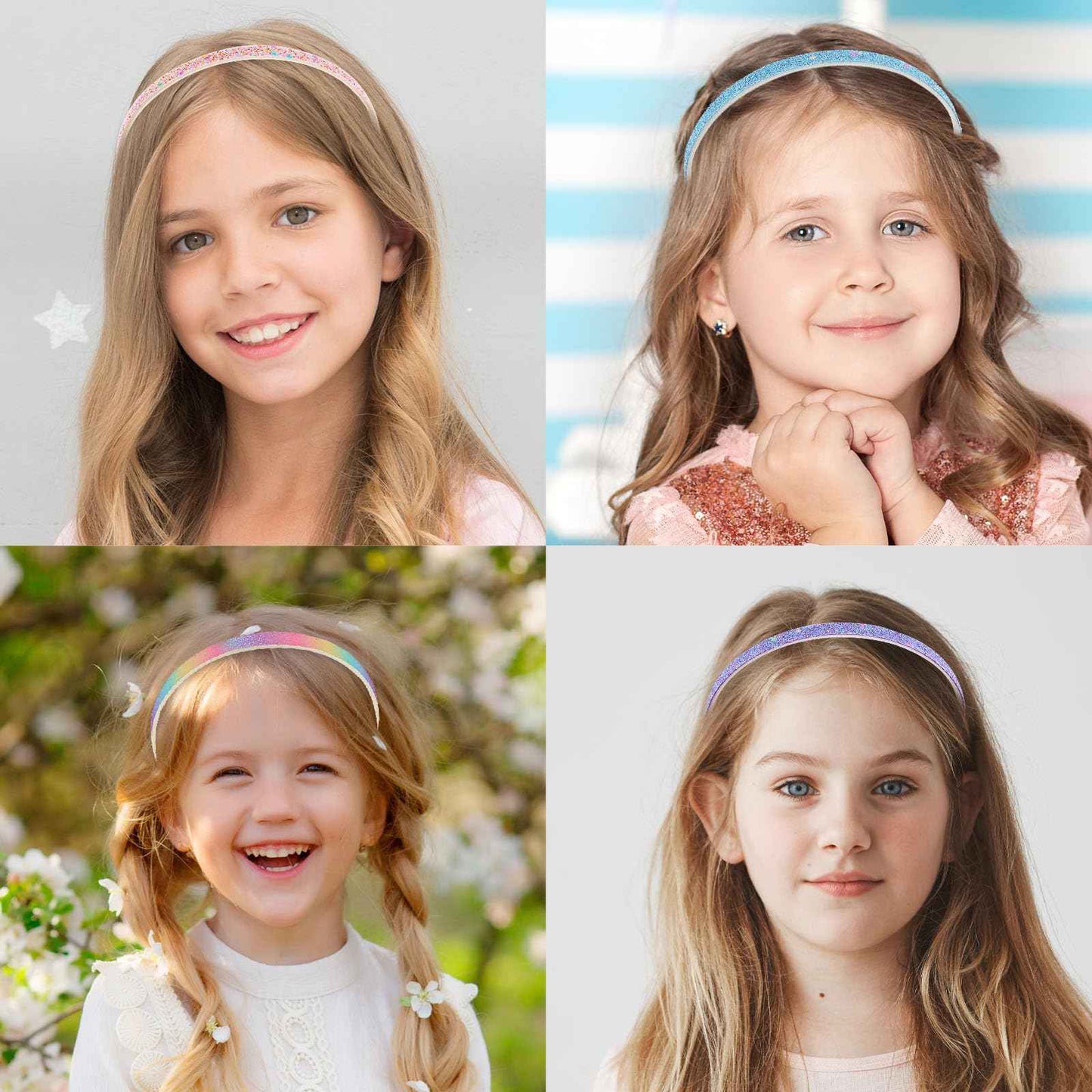 WLLHYF Pack of 4 Glitter Headbands, Colourful Hair Accessories, Plastic, Glittering, Cute, Non-Slip, Thick, Glittery, Confetti, Rainbow Hair Bands with Teeth for Little Girls (2 Gradient 2 Stars)