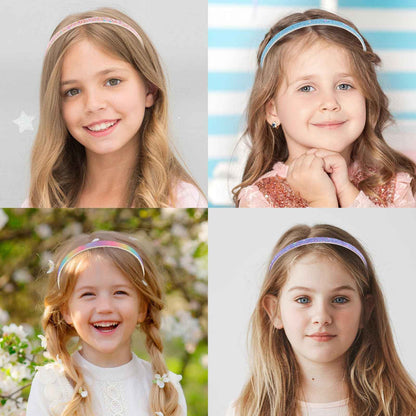 WLLHYF Pack of 4 Glitter Headbands, Colourful Hair Accessories, Plastic, Glittering, Cute, Non-Slip, Thick, Glittery, Confetti, Rainbow Hair Bands with Teeth for Little Girls (2 Gradient 2 Stars)