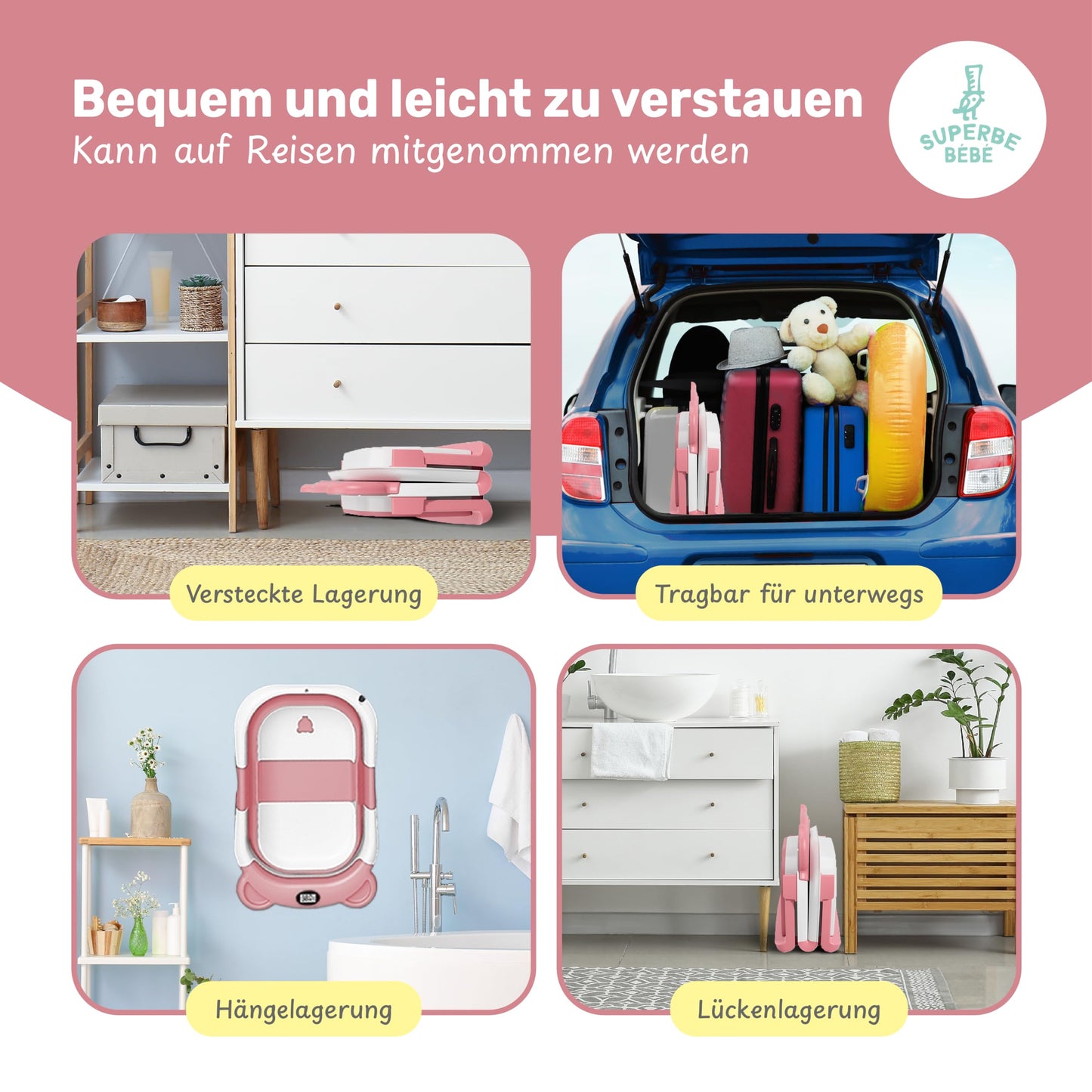 Faltbar Baby Badewanne Mit Rutschfestem Badekissen - Babywanne XXL Mit Baby Badewannensitz & Badethermometer - Von Der Geburt Bis 3 Jahre - Baby Bathtub - Geburtsgeschenke Für Mädchen & Jungen