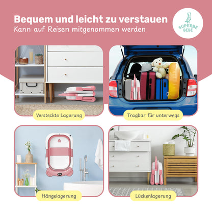 Faltbar Baby Badewanne Mit Rutschfestem Badekissen - Babywanne XXL Mit Baby Badewannensitz & Badethermometer - Von Der Geburt Bis 3 Jahre - Baby Bathtub - Geburtsgeschenke Für Mädchen & Jungen