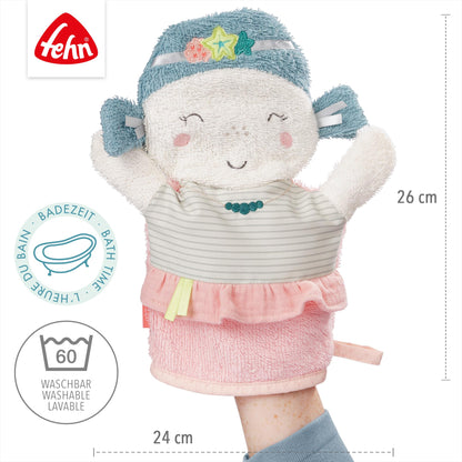 Fehn Waschlappen Lama - Waschhandschuh mit Tiermotiv - Badewannenspielzeug für fröhlichen Badespaß - Babywaschlappen für die Badewanne - weicher Handtuchfrottee für Babys und Kinder ab 0+ Monaten