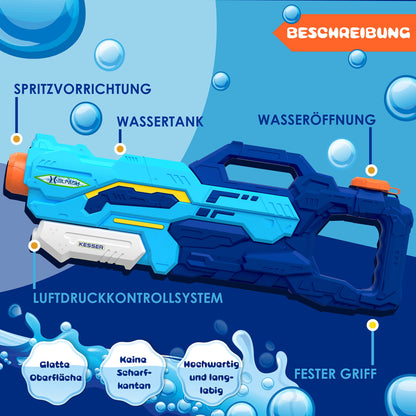 KESSER® Wasserpistole 2er Set Wasserpistolen Spritzpistolen Reichweite 10-11 Meter, Fassungsvermögen 1500ml Wasserspaß Strand Spielzeug im Freien für Kinder und Erwachsene Strandpool, Blau/Weiß