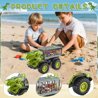 Baustellenfahrzeuge ab 3 Jahren, Set mit 3 Dinosaurier-Sandgruben-Spielzeugset mit Bagger, Transporter, Muldenkipper, robustem Sandspielzeugfahrzeugen Auto, geeignet als Sandspielzeug für Kinder ab 2+ (01)