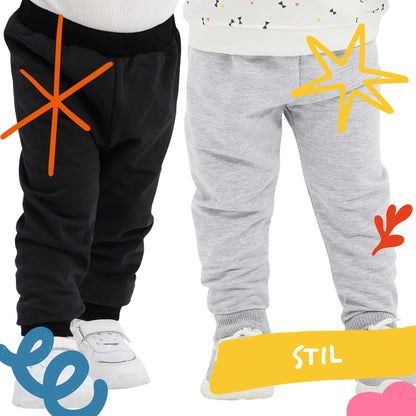 100% Baumwolle Babyhosen Kinderhosen | 2 er-Pack Lässig Sweathose Weiche und Bequeme Babykleidung für Jungen und Mädchen