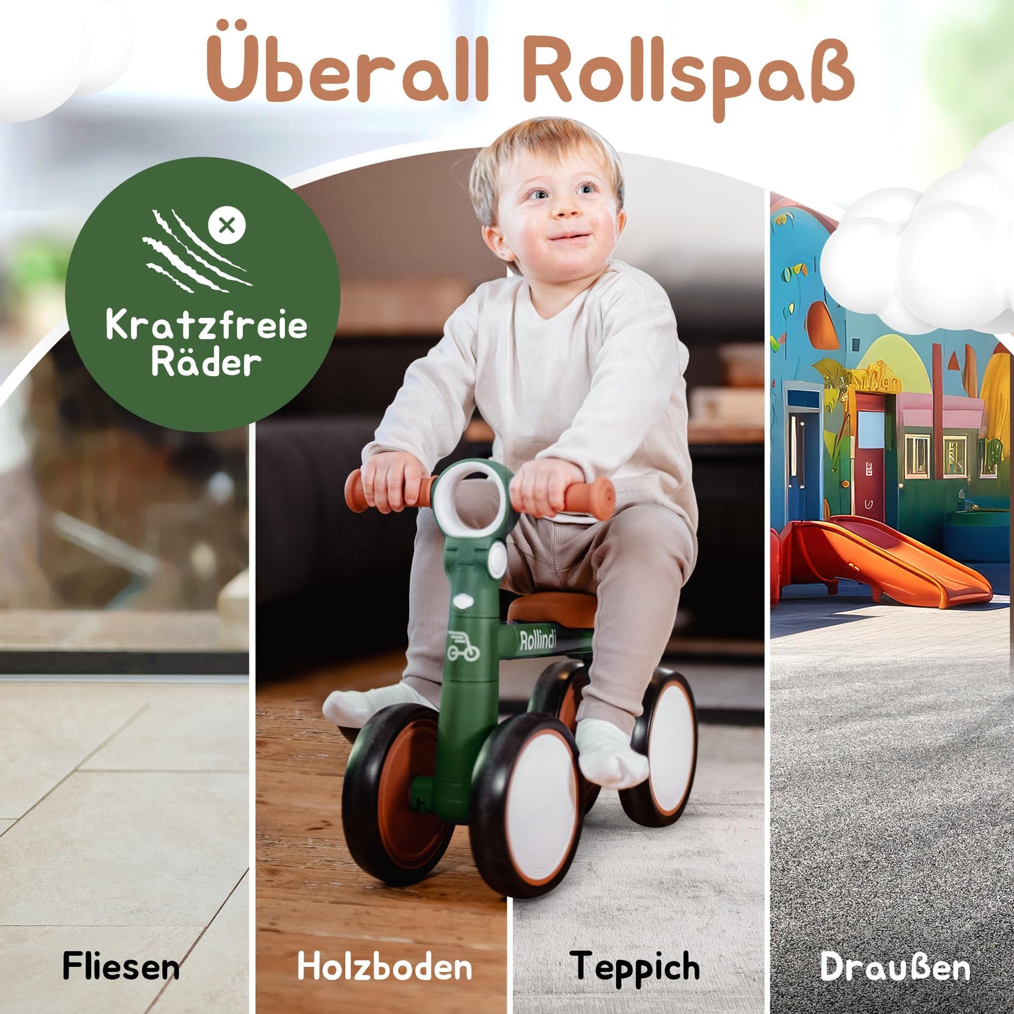 Rollindi Kinder Laufrad ab 1 Jahr [Mitwachsend] Kippsicher Leicht Lauflernrad Baby Fahrrad Rutschauto Jungen und Mädchen von 12-36 Monate | Neues Modell, Blau - Meloni2