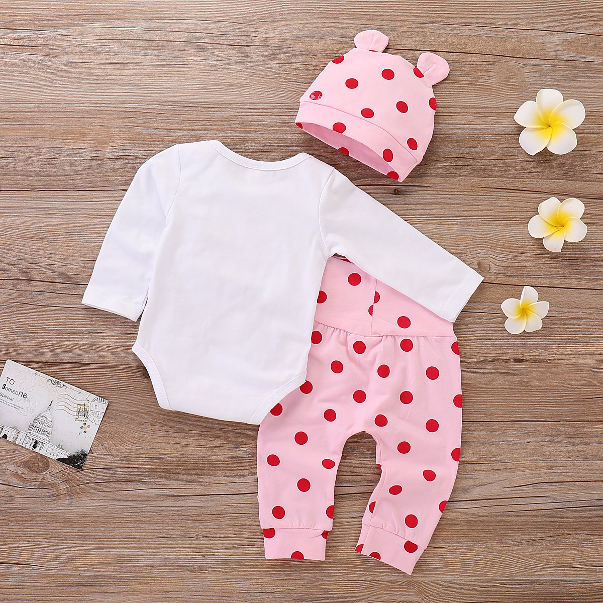 Juflam Neugeborene Baby Mädchen Kleidung Giraffe Strampler+Rosa Punkt Hose+ Hat 3Pcs Bekleidungssets