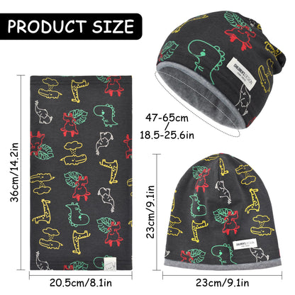 Kinder Beanie Mütze & Loop Schal Set, 95% Baumwolle Mütze Schal Set Mädchen Jungen 2-8 Jahren, Schlauchschal Warme Wintermütze Strickmützen für Herbst Winter Frühling